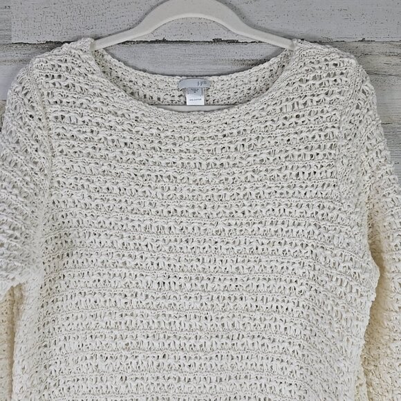 J JILL WHITE OPEN KNIT SIDE BUTTON SWEATER WOMEN'S SIZE MEDIUM 3/4 SLEEVE *EUC*. - Picture 6 of 16